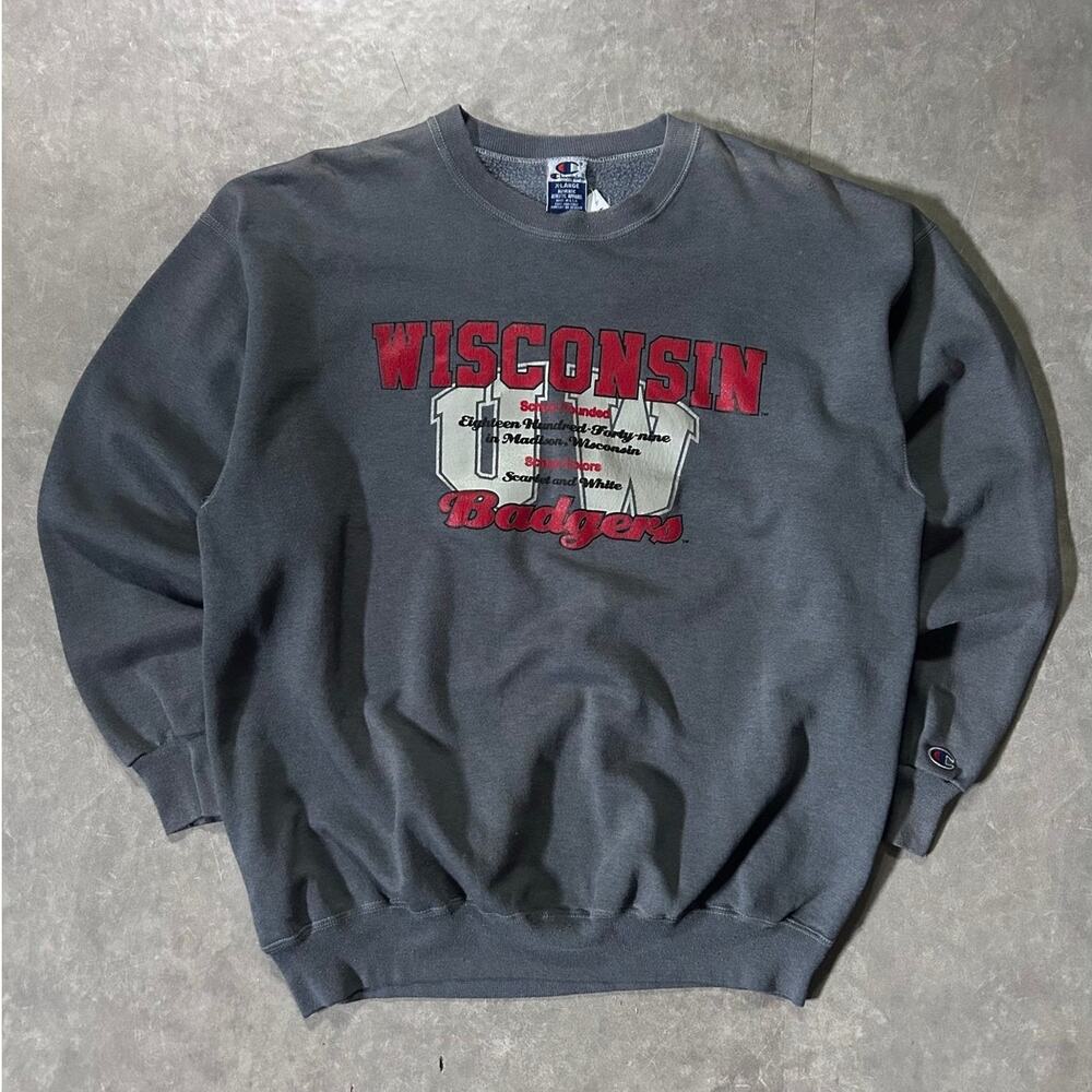 90's Vintage Wisconsin Badgers Champion Grey Crewneck -XL
